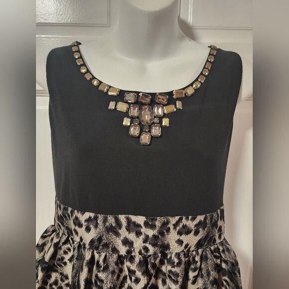 Laura Petites Dress Leopard Print Embellished Empire Waist Women’s Size 12P - Picture 1 of 12